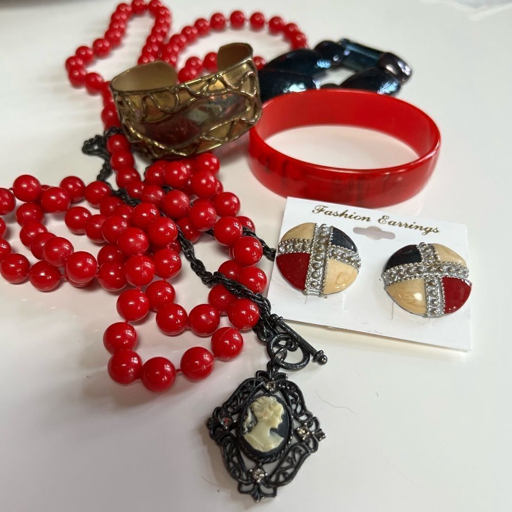Six Piece Vintage Mixed Era Necklace, Earrings and Bracelet Costume Jewelry Lot